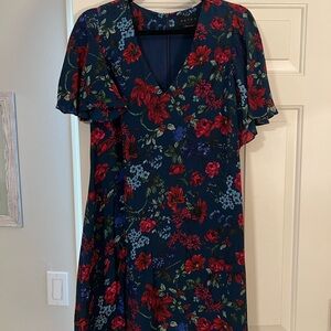 Hatch Floral Maternity Dress - Blue with wine colored flowers